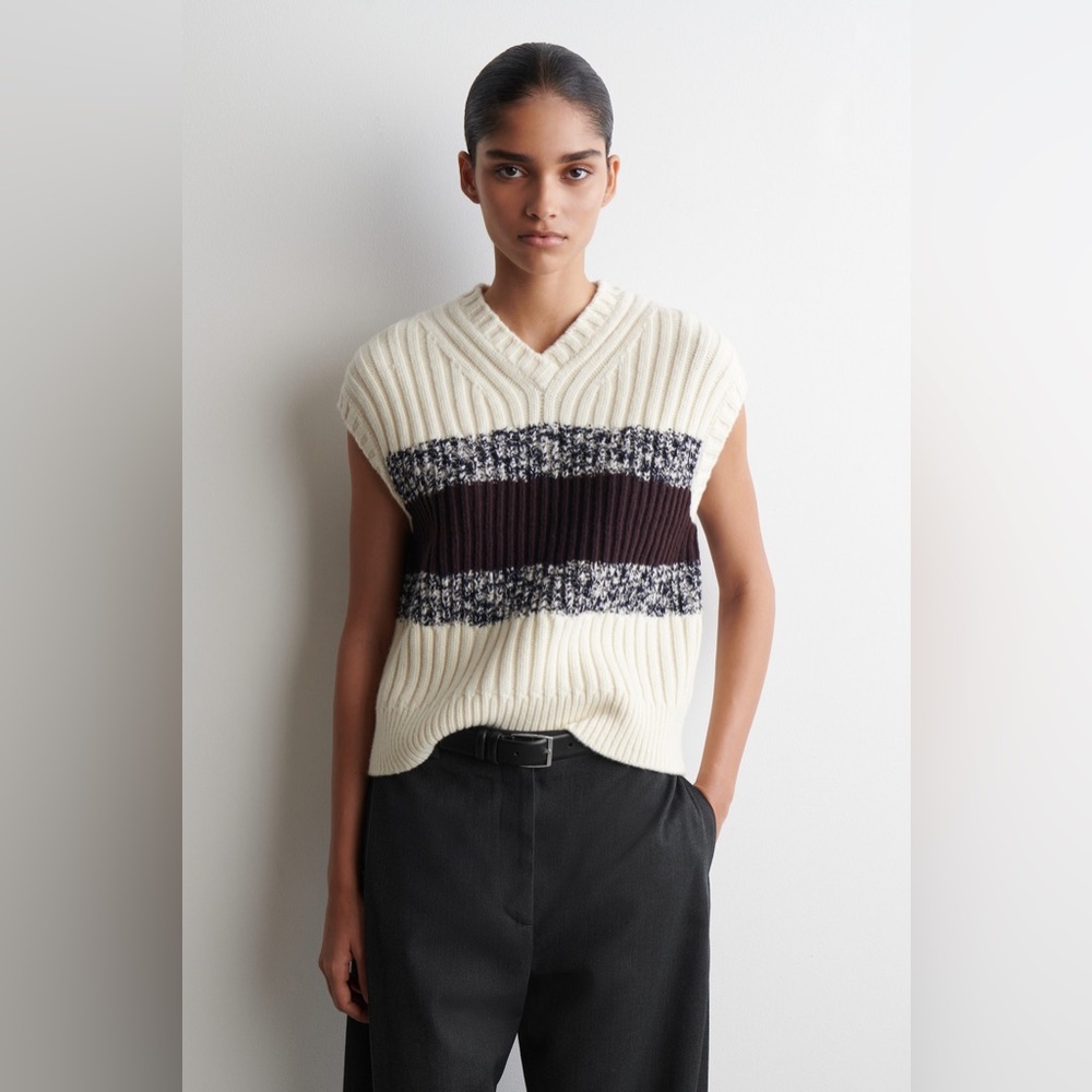 COS TEXTURED MERINO WOOL V-NECK VEST